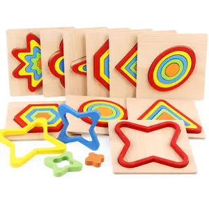 Montessori Mainan Pendidikan Anak Usia Dini, Puzzle Puzzle Bentuk Blok Kognitif Geometris, Multilapis, Mainan Pendidikan Anak Usia Dini