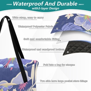 60x80in Hawaii Tropical Flowers Custom Logo Extra <b>Large</b> Quilteds Stripe Folding Picnic <b>Mat</b> Tote Bag - Product Image 4