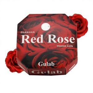 Bobines d'encens Darshan Red Rose, parfumées au Gulab, encens aromatique indien pour usage domestique - Product Image 1