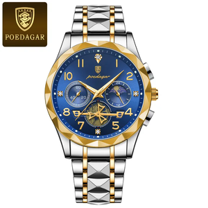 POEDAGAR 972 <span class=keywords><strong>Montre</strong></span>-bracelet chronographe étanche en cuir Bracelet en acier inoxydable <span class=keywords><strong>Montre</strong></span> de luxe à quartz pour hommes - Product Image 6