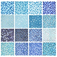 Mosaicos Cuadrados de Vidrio Iridiscente Azul Mezclado, de Fusión en Caliente, Directo de Fábrica, para Piscinas, Baños, Pisos y Paredes