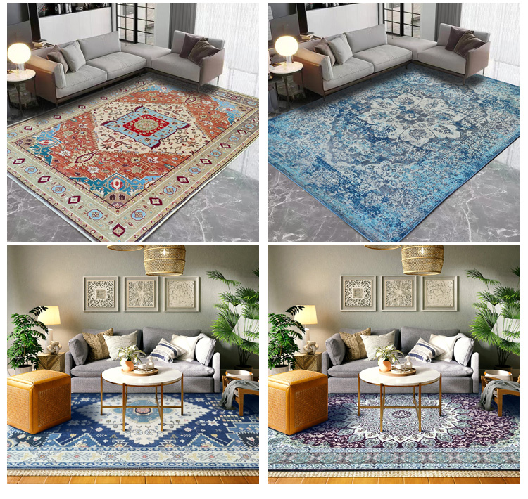 Large size Persian carpet ethnic style Printed carpet crystal velvet thickened anti slip mat living room bedroom rug(图6)