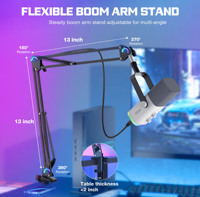 Ensemble de microphone de jeu Fifine AM8T, microphone dynamique pour PC, pour streaming, podcasting, kit de microphone RGB pour ordinateur avec bras articulé