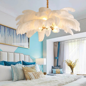 Lampadario Decorativo con Piume Soffici, Lampada da <span class=keywords><strong>Soffitto</strong></span> Chic con Piume di Struzzo per Hotel e Esposizioni d'Arte - Product Image 4