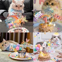 Décorations de fête d'anniversaire pour chiens et chats, accessoires mignons et tendance, écharpes, accessoires photo, chapeaux, bavoirs, gâteaux, ensembles de bougies