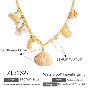 Collana in Acciaio Inossidabile Placcato Oro 18K con Ciondolo Singolo, Stile Vacanza Marina, Catena a Maglie, Gioiello Trendy con Taglio Asscher e Montatura a Castone per Feste - Product Image 6