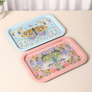 ถาดเหล็กพิมพ์ลายผีเสื้อ 2322A-SJ ถาดเก็บของทรงสี่เหลี่ยมสำหรับเสิร์ฟขนมเค้กผลไม้ของว่าง - Product Image 3