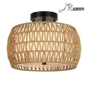 Retro Woven Rattan Ceiling <b>Light</b> Round Incandescent Hardwired Living Room And <b>Dining</b> Room Lighting Fixture - Product Image 4