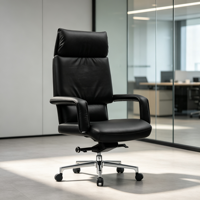 Fauteuil de Direction de Luxe en Gros, Dossier Haut, Revêtement Cuir, Accoudoirs Fixes, Base en Acier, Pivotant, Ergonomique, pour Hôtel