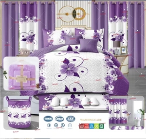 Nouveaux designs 2025 Ensemble <span class=keywords><strong>de</strong></span> literie 24 pièces avec rideaux assortis Ensemble <span class=keywords><strong>de</strong></span> couvre-<span class=keywords><strong>lit</strong></span> en coton taille King avec rideaux assortis - Product Image 5