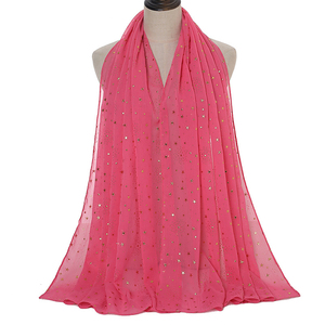 2021 nouveaux produits nouvelle perle en mousseline de soie chaude or étoile écharpe couleur unie dame châles écharpe avec impression dorée - Product Image 3
