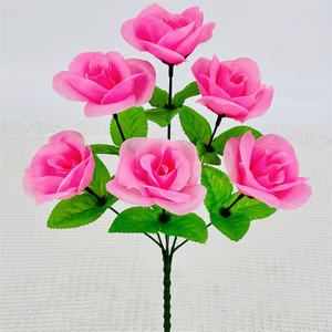 Precio barato Simulación falsa Ramo de flores 6 cabezas de seda Arbustos de rosas artificiales para funeral - Product Image 6