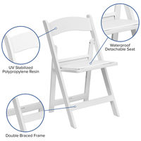 Chaise pliante en plastique, options noir et blanc, structure non empilable, dimensions pliées 42 x 88 x 10 cm, vente en gros
