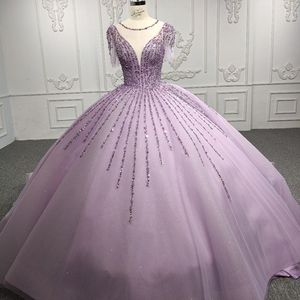 Robes de soirée élégantes pour femmes 9919, couleur pourpre, avec perles, manches courtes, col en V, dentelle, robes de bal - Product Image 1
