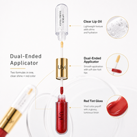 Vente en gros de gloss à lèvres double toucher, étiquette privée OEM, deux formules, un tube, non collant, hydratant, fini rouge intense