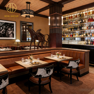 Conjunto <span class=keywords><strong>de</strong></span> Mesa y Sillas Cuadradas <span class=keywords><strong>de</strong></span> <span class=keywords><strong>Cuero</strong></span> Marrón Estilo Retro Americano para Restaurante, Muebles Comerciales - Product Image 3