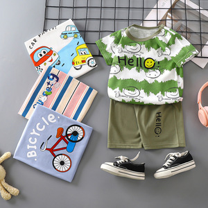 Conjunto <span class=keywords><strong>de</strong></span> Verano para Niños, Camiseta <span class=keywords><strong>de</strong></span> Manga Corta y Pantalones Cortos <span class=keywords><strong>de</strong></span> Algodón, Estilo Coreano, Estampado <span class=keywords><strong>de</strong></span> Dibujos Animados, Delgado, Suave, para Niños y Niñas - Product Image 2