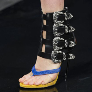 Botines de tacón alto de verano para mujer con correa de PVC, hebilla metálica y cremallera trasera, diseño patchwork - Product Image 2