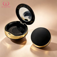 Boîtier vide rond noir brillant en ABS/PS/PET pour poudre compacte, avec bordure dorée miroir, logo personnalisé, OEM, vente en gros, directement de l'usine