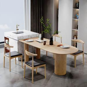 <span class=keywords><strong>Tavolo</strong></span> da Pranzo di Lusso in Legno Massello con Piano in Pietra Semicircolare e <span class=keywords><strong>Tavolo</strong></span> Lungo a Parete - Product Image 2