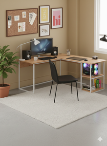Modular Portable Computer <b>Desk</b> Laptop Stand Shelves Storage Wooden Top Metal Frame European Style Home Office Study PC - Product Image 6