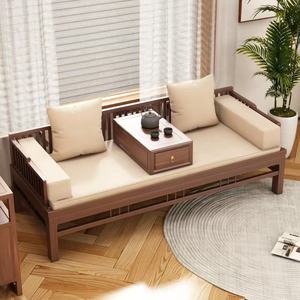 Sofá Cama de Madera Maciza Estilo Chino con Sofá Deslizante Extraíble y Lavable, Madera de Nogal y Olmo, Estilo Zen Moderno Minimalista, Doble Uso - Product Image 4