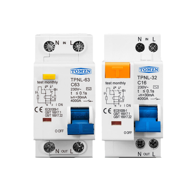 New and Original TOMZN TPNL-63 Leakage Circuit Breaker, 6A - 10A, 230V/400A, TPNL Series