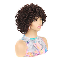 Perruque synthétique courte naturelle et volumineuse, style afro crépu bouclé, fausses locks, noire et marron, sans dentelle, sans colle, fabriquée à la machine, pour femme, usage quotidien