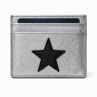 Portefeuille unisexe fin en PVC grain litchi à ouverture supérieure avec motif étoile, porte-cartes d'identité/crédit multi-fentes et pochette à monnaie pour usage quotidien