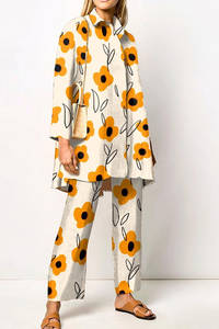 Ultima tendenza due pezzi <span class=keywords><strong>abbigliamento</strong></span> <span class=keywords><strong>donna</strong></span> camicia a maniche lunghe e pantaloni lunghi stampa set abiti di moda per le donne - Product Image 6