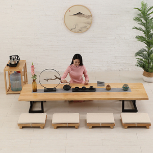 Tatami giapponese tavolo da tè e sedia combinazione in legno massello grande piatto <span class=keywords><strong>Zen</strong></span> seduto a bovindo homestay yoga studio tavolo basso - Product Image 1