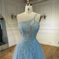 Serene Hill arabe bleu Spaghetti sangle une ligne une épaule perlée robes de soirée robes 2024 LA72589 personnalisé
