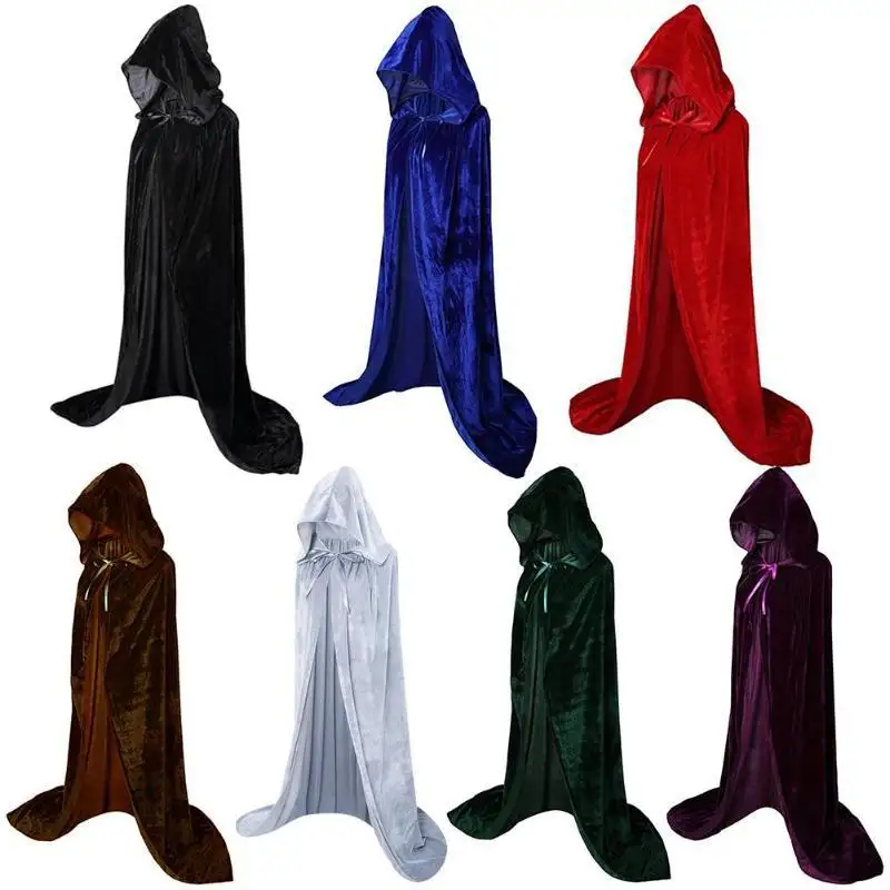 Hot Sale Different Length Unisex Hooded Cloak Long Velvet Cape for Christmas Halloween Cosplay Costumes