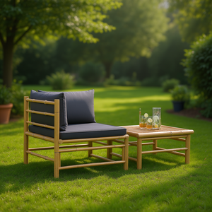 Ensemble de salon de jardin en bambou, taille moyenne, coussin gris foncé, mobilier d'extérieur, style tropical, résistant aux intempéries - Product Image 2