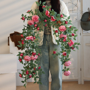 Hua Qianyun Artificial Rose Vines Silk Flower Decorative Coverings For Wedding Home Outdoor Photography Props - Product Image 1