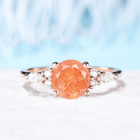 Exquisiter Sterling Silber Blumenförmiger Ring mit Sonnenstein-Fassung, Rhodium-Plattiert, Zertifizierter Christlicher Verlobungsring