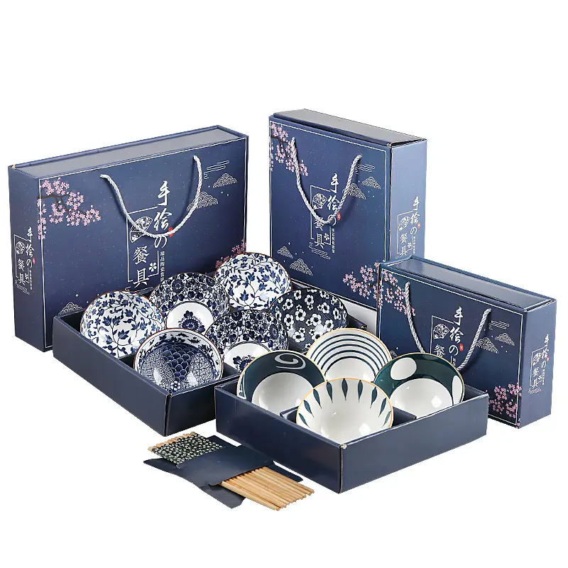 Commercio all'ingrosso Personalizzata in ceramica ciotola bacchette regalo set giapponese ciotola in ceramica set