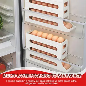 4-layer Refrigerator Egg Carrier Sliding Style Egg Organizer Automatic Scrolling Egg <b>Storage</b> <b>Box</b> Rack Kitchen <b>Tool</b> - Product Image 5