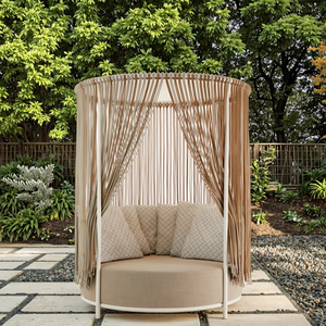 <span class=keywords><strong>Lit</strong></span> <span class=keywords><strong>de</strong></span> cabane <span class=keywords><strong>rond</strong></span> d'extérieur en corde tissée à la main <span class=keywords><strong>de</strong></span> luxe, cadre en aluminium directement <span class=keywords><strong>de</strong></span> l'usine, canapé <span class=keywords><strong>de</strong></span> salon pour patio, <span class=keywords><strong>jardin</strong></span>, terrasse et balcon - Product Image 4