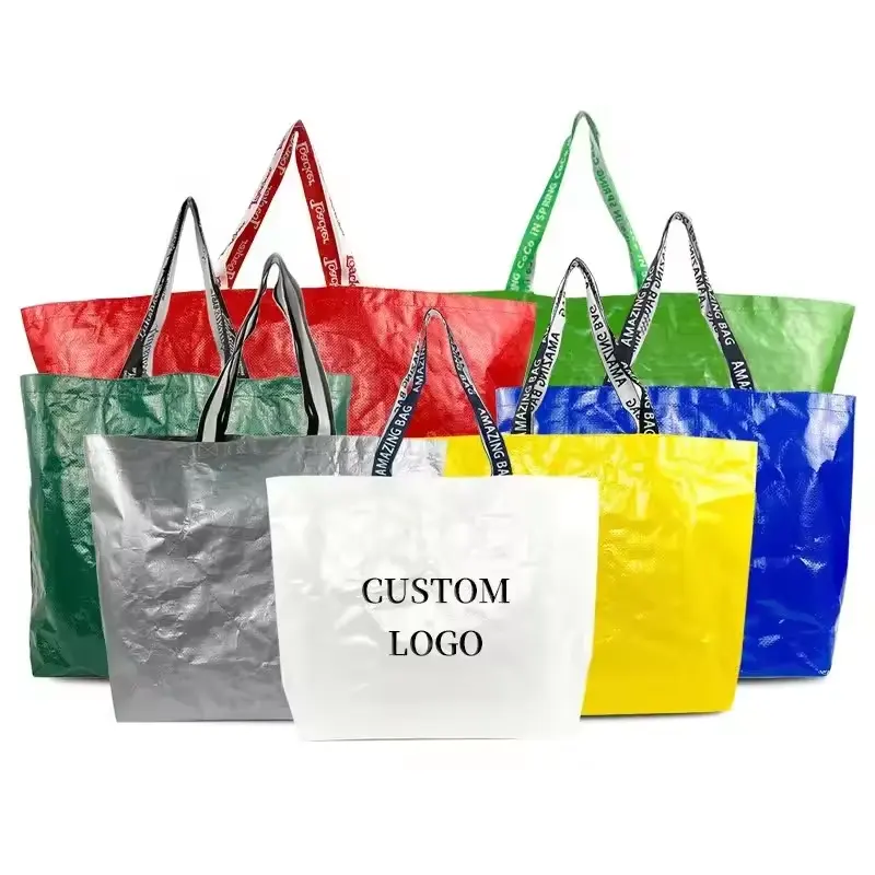 White and black color glossy Matt Laminated Recycled PP Woven Shopping Bags