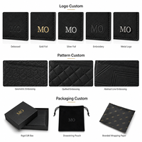 Porte-cartes en cuir noir minimaliste avec texture Saffiano, design géométrique à fentes et emplacements horizontaux pour cartes OEM
