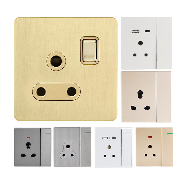 High Quality Modern Stainless Steel 16amp Wall Switches and Sockets Electrical Indian Plug Socket