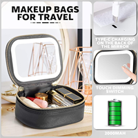 Trousse de Maquillage Portable MoonlitGlow à Marque Blanche avec Miroir LED, en Cuir PU, Rechargeable, Intensité Réglable, Faible MOQ, Prête à la Vente au Détail
