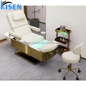 Lit de lavage de cheveux Kisen avec bac à pieds, spa capillaire à circulation d'eau, couleur personnalisée, table de massage, base dorée - Product Image 3