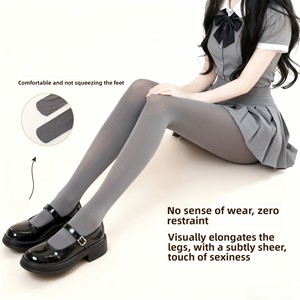 Collants gris uni 60D, respirants, en velours, taille moyenne, pour Jk, grande taille, très élastiques, base <span class=keywords><strong>blanc</strong></span> laiteux - Product Image 3
