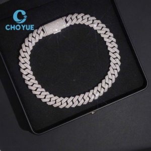 ลดราคาพิเศษ สร้อยคอเงินแท้ S925 ขนาด 15 มม. 3 แถว แบบ Cuban Link ประดับเพชรโมอิสซาไนต์ สไตล์ฮิปฮอป เครื่องประดับคุณภาพสูง สร้อยคอผู้ชาย ผ่านการทดสอบเพชร GRA - Product Image 5