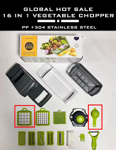 Venta al por mayor de fábrica: Accesorios de cocina, cortador manual de verduras multifuncional de plástico de 14 piezas, picador de cebolla tipo mandolina - Product Image 5
