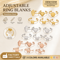 Verstellbarer Edelstahlring, goldfarbene Rohlinge für Schmuckherstellung, Herz-, Stern-, Quadrat- und Oval-Cabochon-Ringe