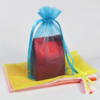 Pochette d'emballage en organza transparente, colorée, mignonne, pour bijoux, bonbons, avec cordon de serrage, pour emballage cadeau