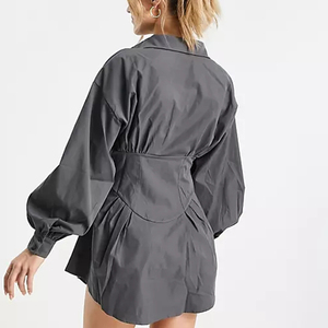 De Color clásico estilo de botón de camisa corta vestido genial favorito de manga larga vestido de las mujeres de vestido de verano - Product Image 4